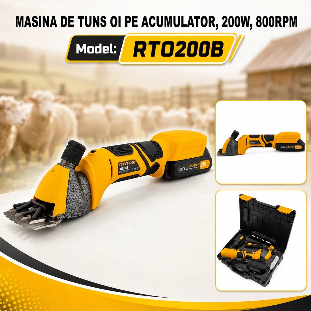 Mașină de tuns oi pe acumulator 200W, 21V, 800 rpm, pieptene 78 mm, RTO200B [3]