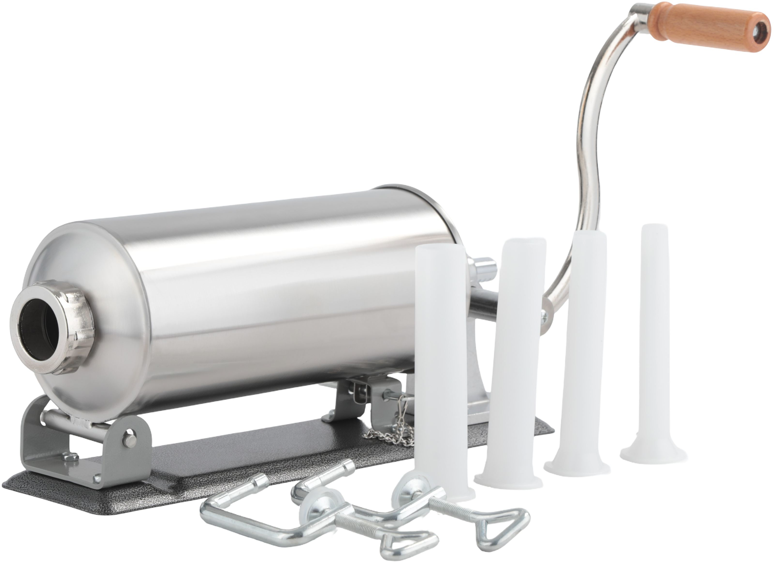 Mașini pentru carne și cârnați - Mașină manuală de umplut cârnați orizontală, capacitate 3 kg, inox, 4 pâlnii incluse, KD4130