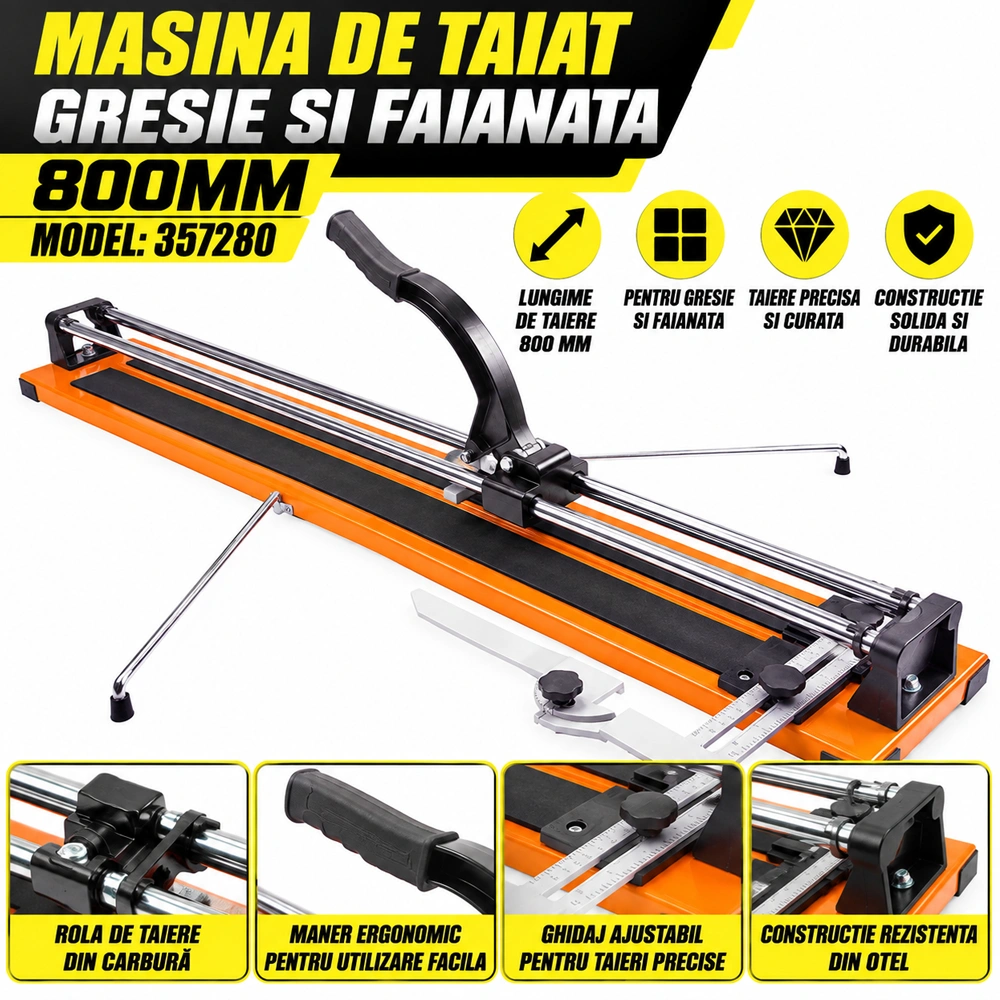 Mașină manuală de tăiat gresie și faianță, lungime tăiere 800 mm, grosime maximă 12 mm, rolă 22 mm, 357280 [3]