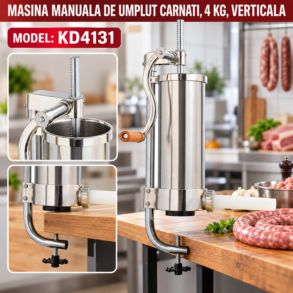 Mașină Umplut Cârnați 4 kg, Inox, 4 Pâlnii [4]