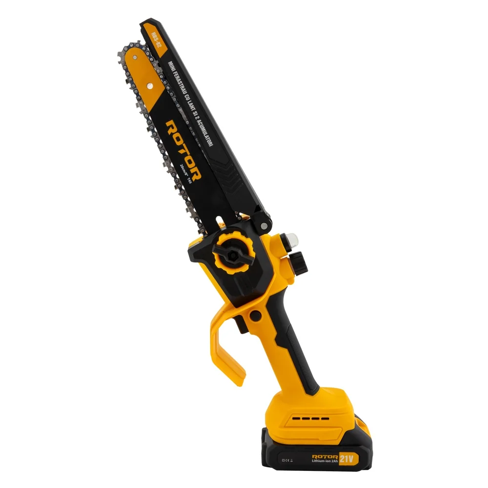 OFERTA ZILEI - Mini drujbă pe acumulator 21V, 350W, Brushless, lamă 20 cm, 2 acumulatori 2Ah incluși, RBS-82