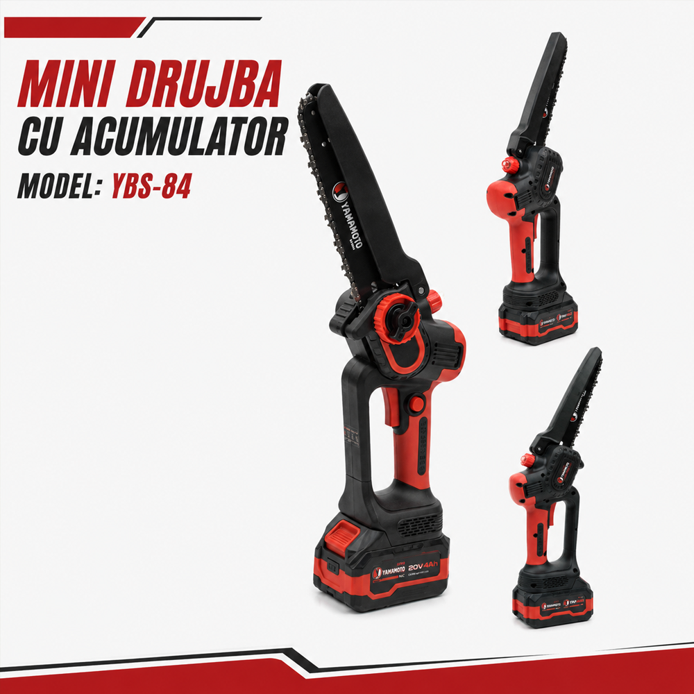 Mini drujbă pe acumulator 20V 4Ah, 500W Brushless, lamă 8” / 20 cm, tăiere 190 mm, YBS-84 [3]