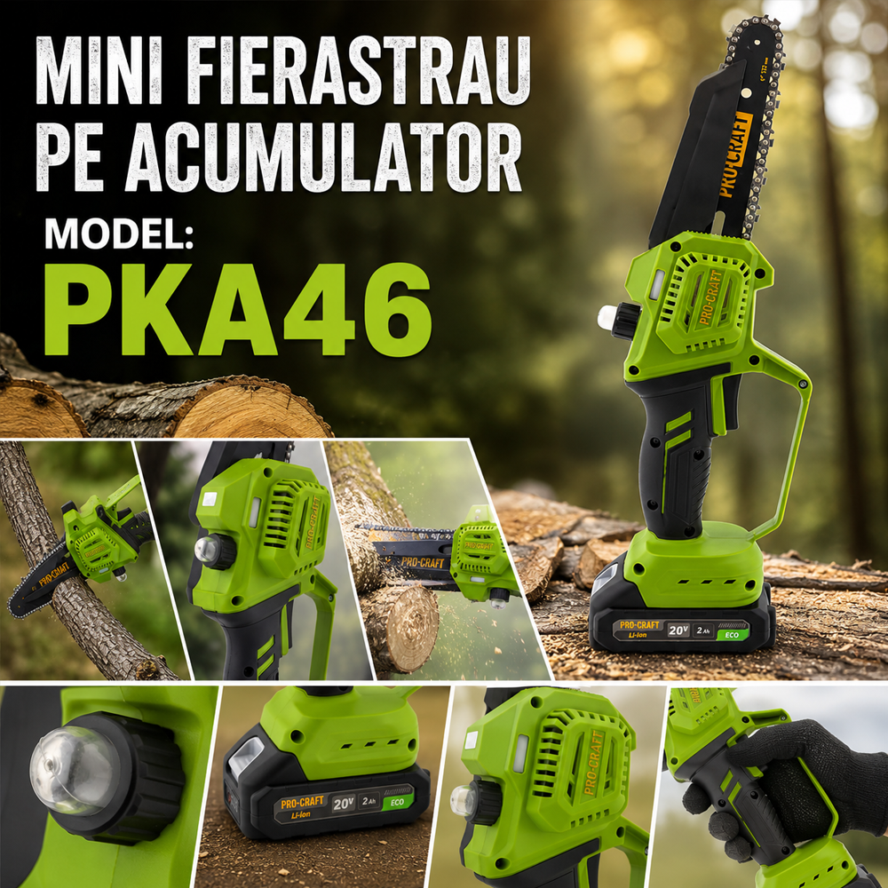 Mini drujbă pe acumulator 20V, Brushless, lame 15 cm și 20 cm, 2 acumulatori 2Ah incluși, PKA46 [4]