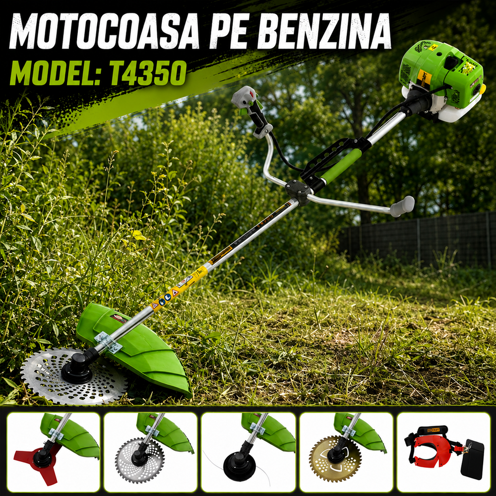 Motocoasă pe benzină 2T, 52 cm³, 5,8 CP, 9000 rot/min, tăiere 254 / 460 mm, T4350 [3]