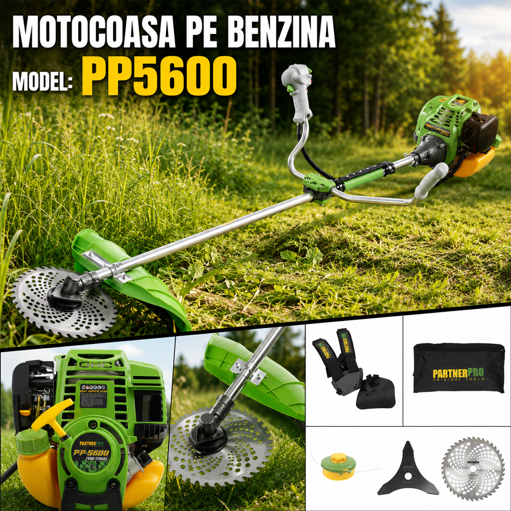 Motocoasă pe benzină 4 timpi, 52 cm³, 5,6 CP, 10.000 rot/min, tăiere 400 mm, discuri 3T și 40T, PP5600 [3]