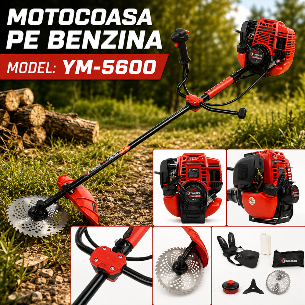 Motocoasă pe benzină 4T, 52 cm³, 5,6 CP, 10.000 rot/min, tăiere 254 mm, YM-5600 [5]