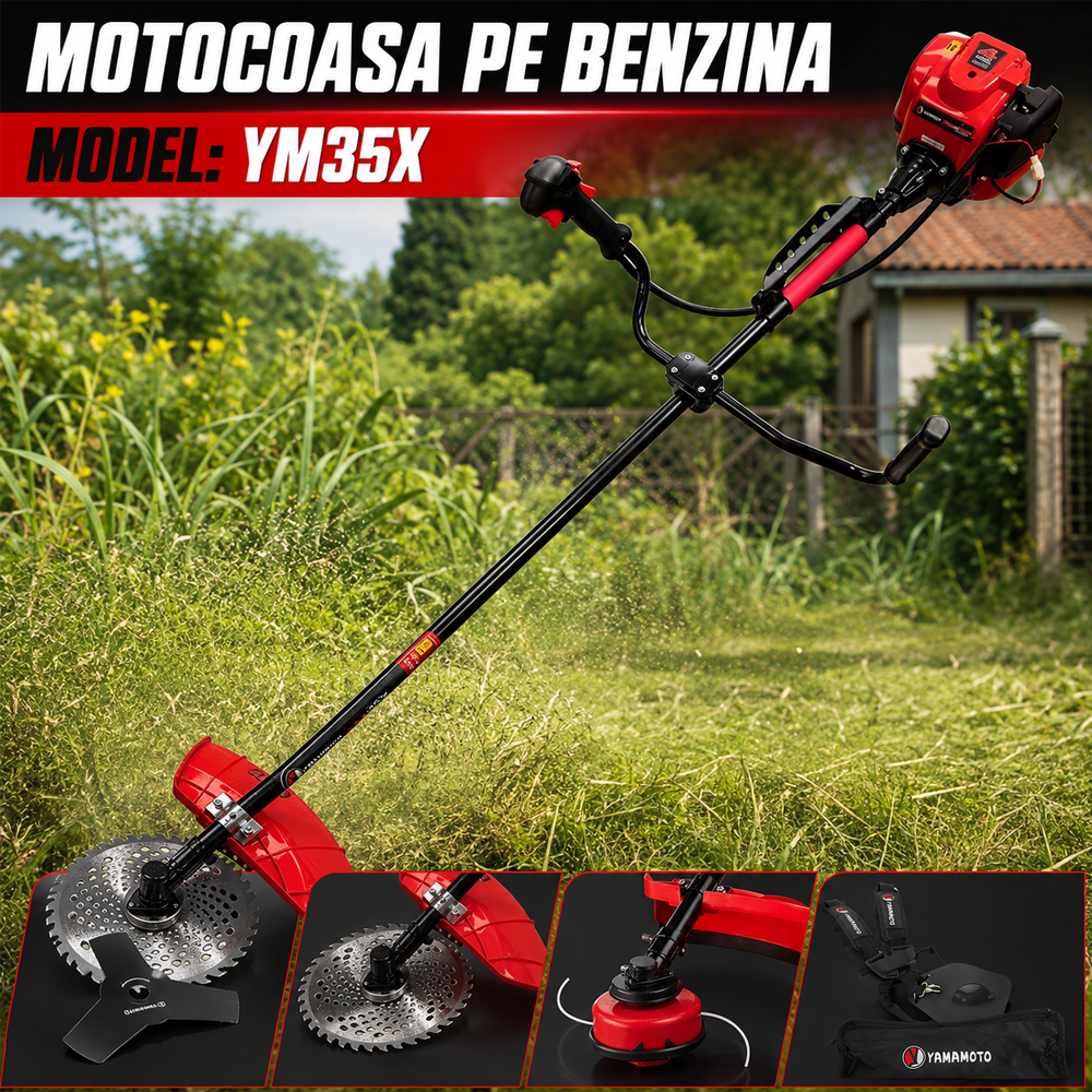Motocoasă pe benzină 4T, 52 cm³, 5,6 CP, 10.000 rpm, discuri 3T și 40T incluse, YM35X [5]