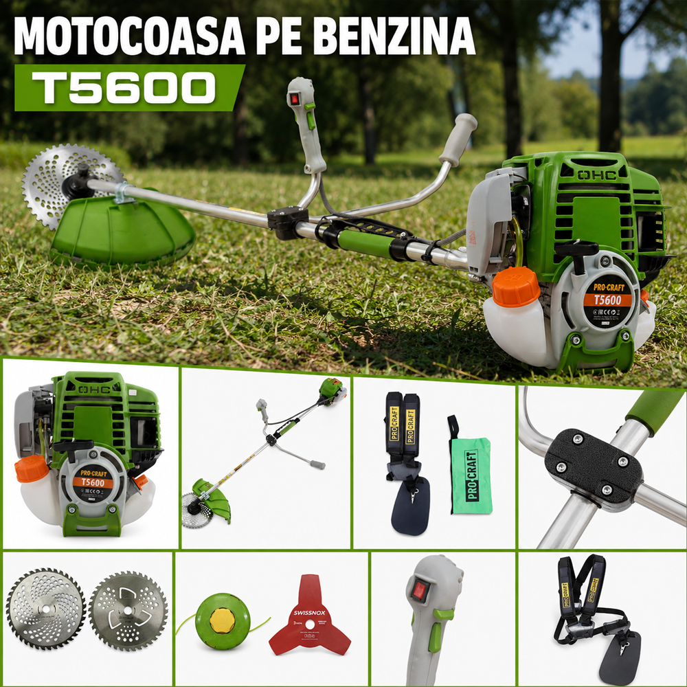 Motocoasă pe benzină, 7,8 CP, 38,9 cm³, 9000 rot/min, tăiere 254 mm, T5600 [4]