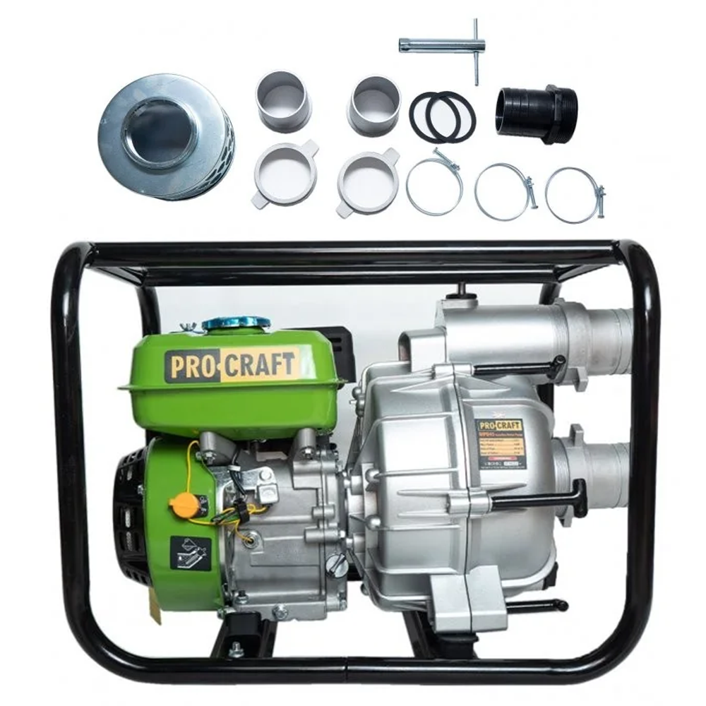 Motopompă pe benzină 4T, 196 cm³, debit 45.000 l/h, racord 75 mm, rezervor 3,6 L, WPD45