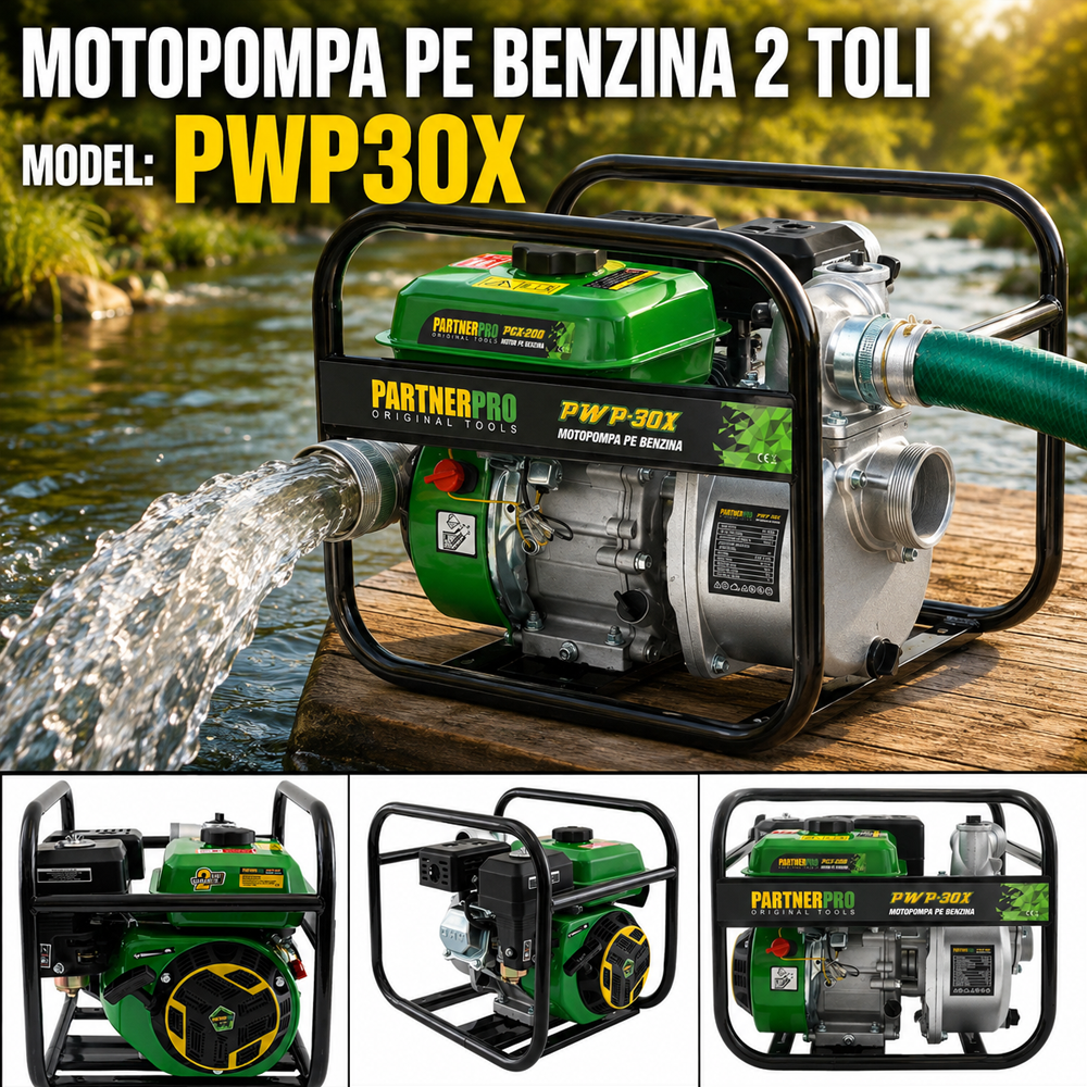 Motopompă pe benzină 2", motor 4T, 6,5 HP, debit 30 m³/h, refulare 26 m, PWP30X [4]