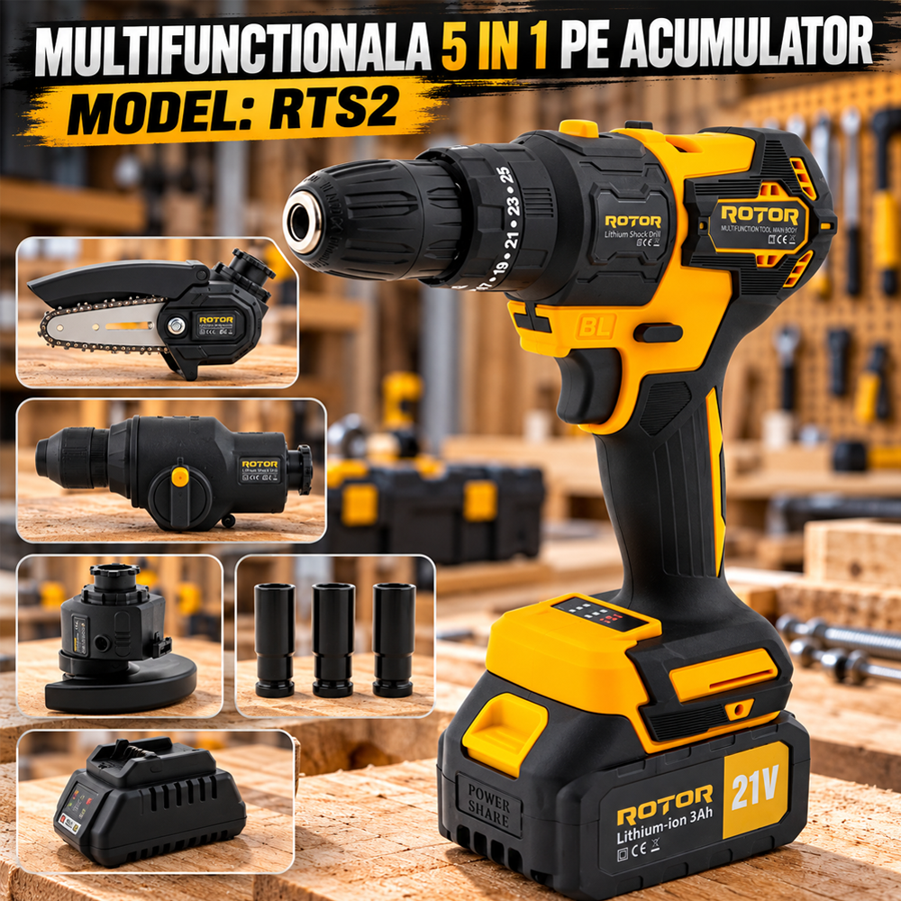 Multifuncțional 5 în 1 pe acumulator 21V 3Ah, Brushless, 24000 rot/min, 2 acumulatori, RTS2 [8]