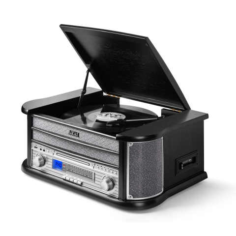 Oferta zilei - Pick-up cu CD, Casetofon și Bluetooth, 8W RMS, Vintage - Maro/Lemn