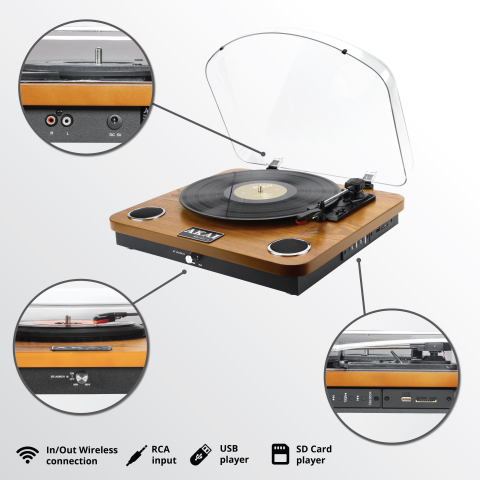 Pick-up Retro Servietă cu Bluetooth, USB, Card SD și Difuzoare Integrate - Maro/Crem [2]