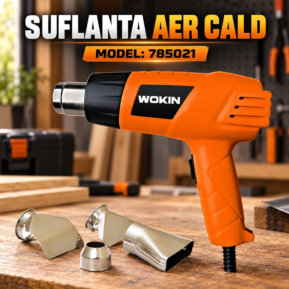Pistol cu aer cald 2000W, 2 trepte, 350–550°C, debit 300–500 l/min, 4 duze, 785021 [3]