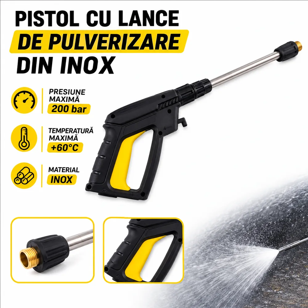 Pistol cu lance din inox pentru aparat de spălat cu presiune, 200 bar, PP-G70 [3]