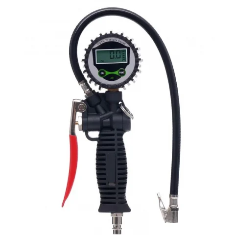 Compresor - Pistol de Umflat cu Aer Profesional cu Manometru și Ecran LCD – Presiune 0-12 Bar, Furtun 400 mm – Ideal pentru Roți Auto