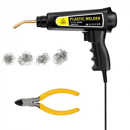 Oferta zilei - Pistol pentru lipit si sudat plastic,cu capse metal, putere 70W, cu 4 tipuri de capse, negru