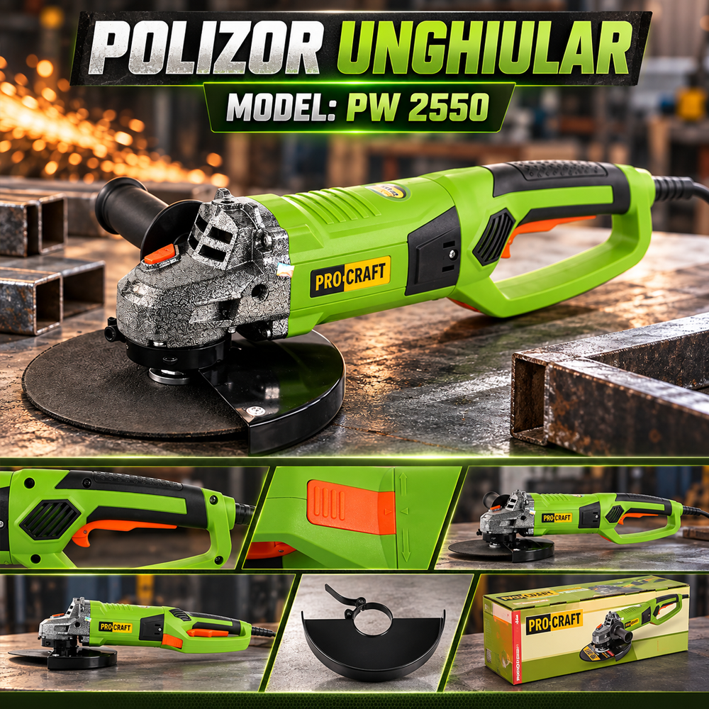 Polizor unghiular 2000 W, disc 230 mm, 6.500 rpm, pornire lentă, mâner 180°, PW 2550 [7]