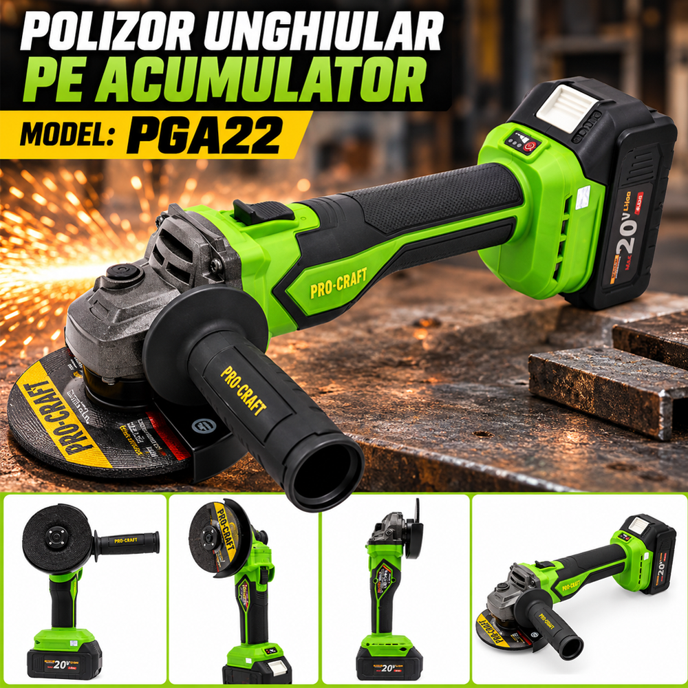 Polizor unghiular cu acumulator 20V, disc 125 mm, Brushless, 3 trepte 3500–8000 rpm, PGA22 [7]