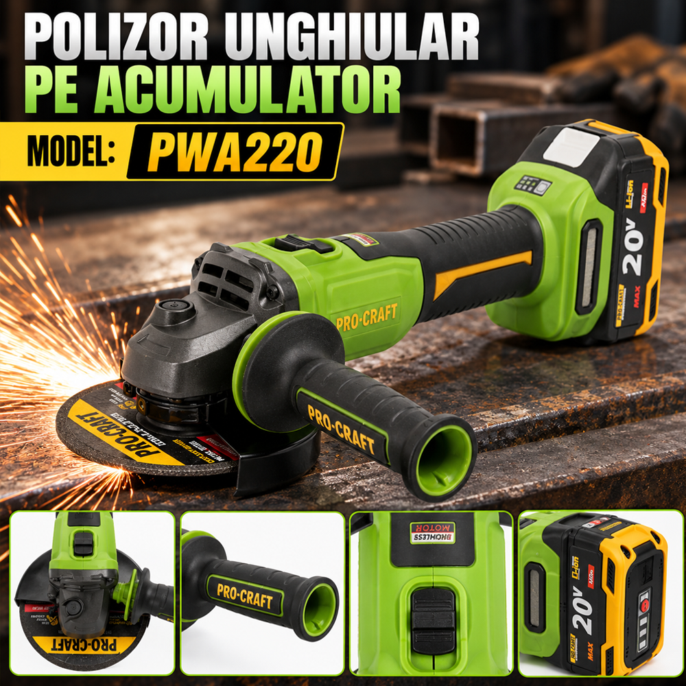 Polizor unghiular cu acumulator 20V, disc 125 mm, Brushless, 3 trepte până la 10000 rpm, PWA220 [5]