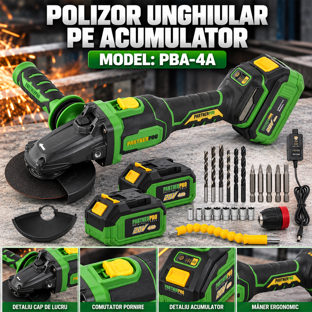 Polizor unghiular cu acumulator 20V, 1100W, disc 125 mm, Brushless, 3 trepte de viteză, PBA-4A [6]