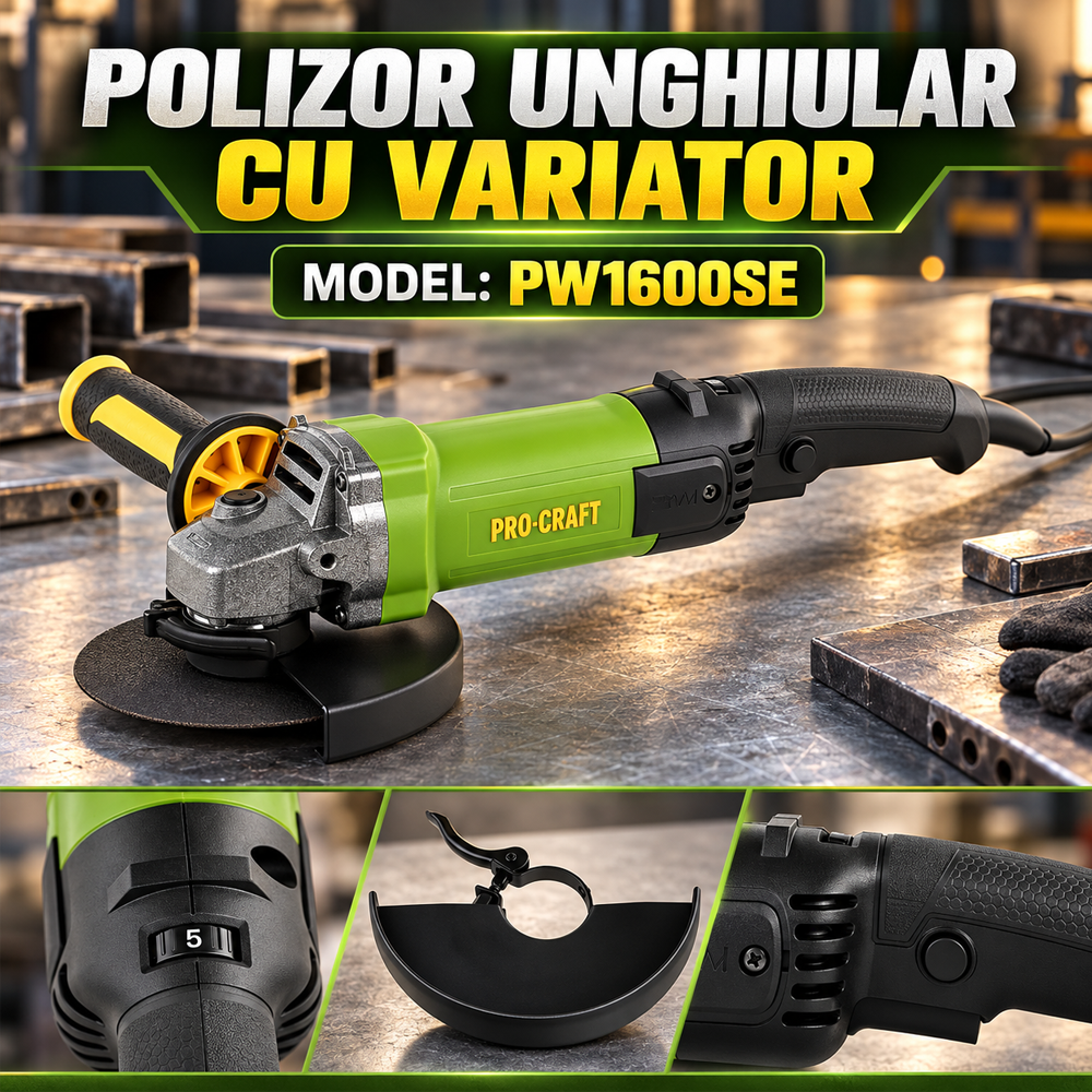 Polizor unghiular cu variator 1100 W, disc 150 mm, 12000 rpm, 6 trepte de viteză, PW1600SE [5]