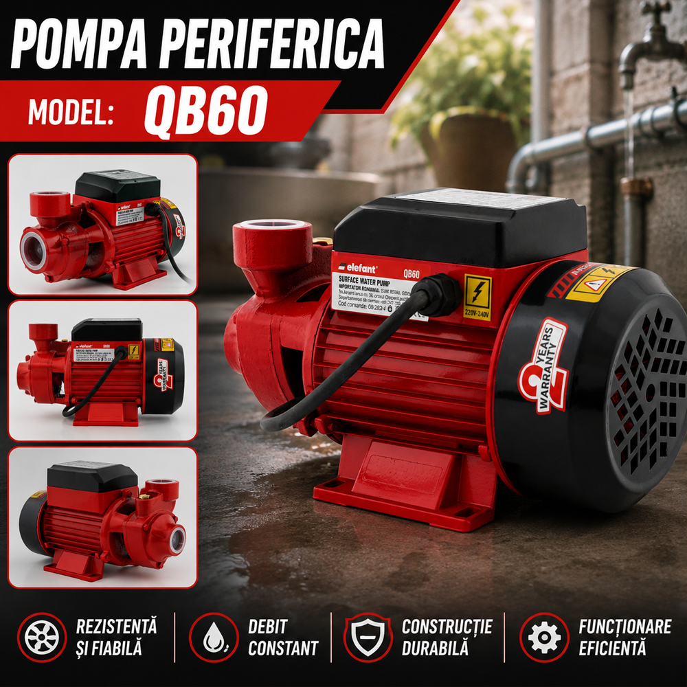 Pompă periferică de suprafață 370W, 40 l/min, refulare 40 m, aspirație 8 m, QB60 [4]