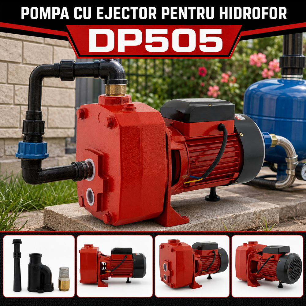 Pompă cu ejector pentru hidrofor, 1250W, debit 150 l/min, refulare 45 m, aspirație 40 m, DP505 [4]