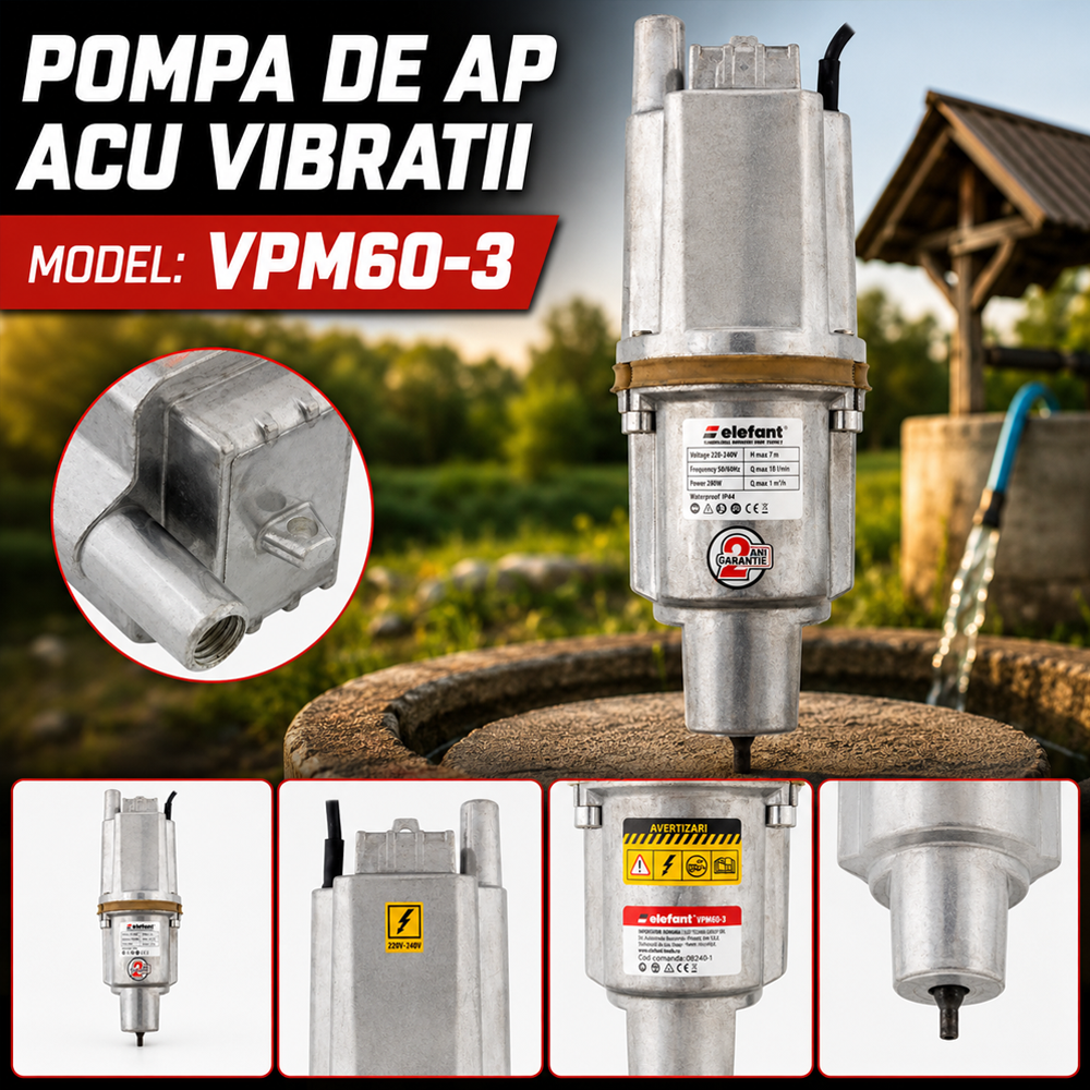 Pompă de apă cu vibrații 280W, 18 l/min, 220–240V, temperatură maximă 35°C, VMP60-3 [3]