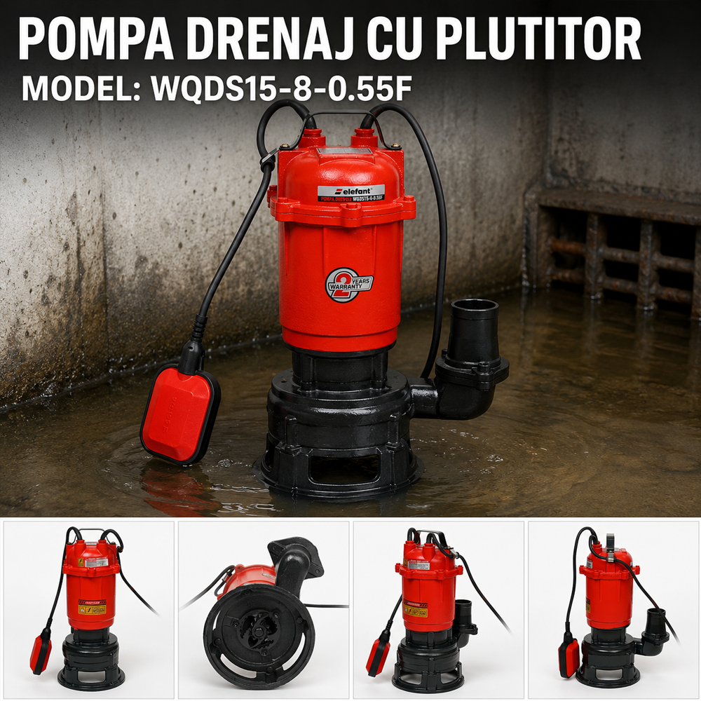 Pompă de drenaj submersibilă cu plutitor 550W, 233 l/min, refulare 8 m, cablu 7 m, WQDS15-8-0.55F [5]