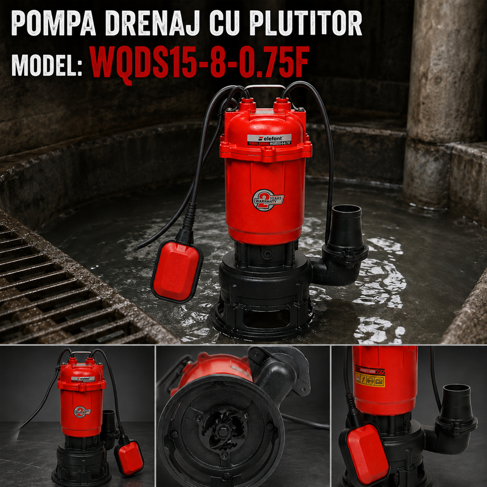 Pompă de drenaj submersibilă cu plutitor 750W, 300 l/min, refulare 11 m, racord 2", WQDS15-8-0.75F [5]