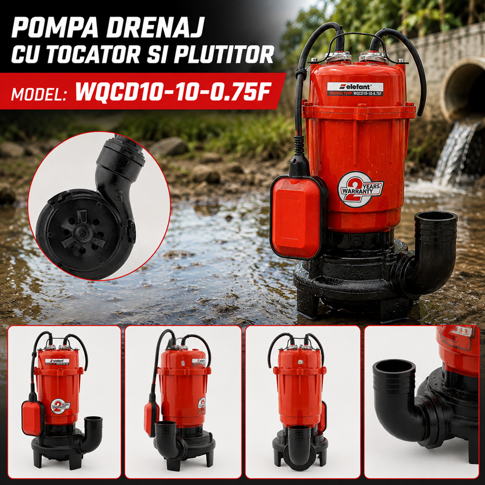 Pompă de drenaj cu tocător și plutitor 750W, 200 l/min, refulare 10 m, racord 2", WQCD10-10-0.75F [4]