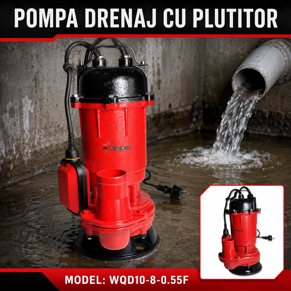 Pompă de drenaj submersibilă cu plutitor, 550W, 233 l/min, refulare 8 m, racord 2", WQD10-8-0.55F [2]