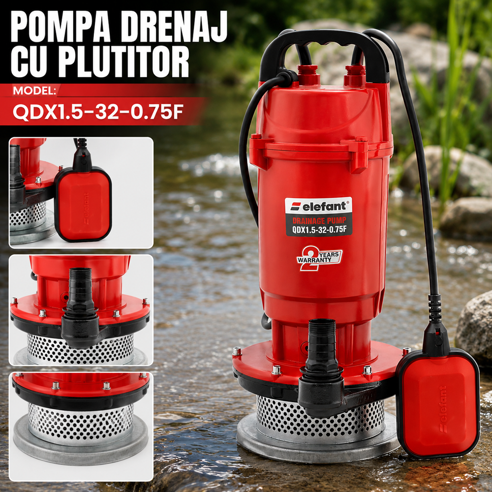 Pompă de drenaj submersibilă cu plutitor, 750W, 116 l/min, refulare 32 m, racord 1", QDX1.5-32-0.75F [3]