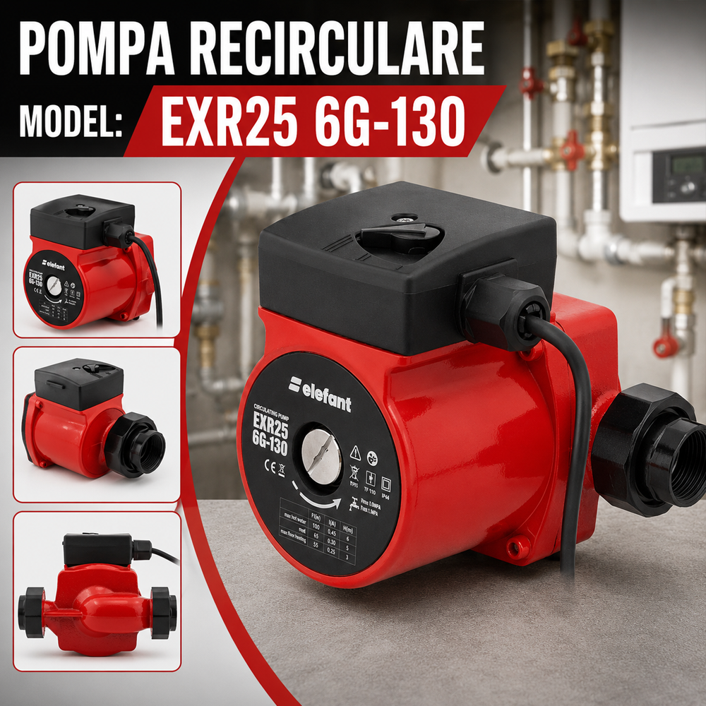 Pompă de recirculare 100W, 3 trepte, debit 55 l/min, înălțime 6 m, racord 1", EXR25 6G-130 [4]