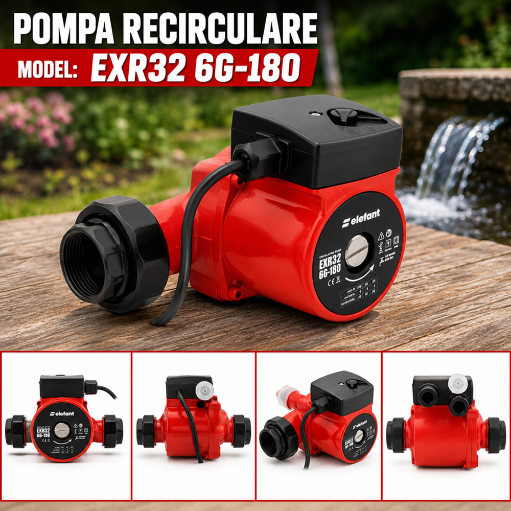 Pompă de recirculare 100W, 3 trepte, debit 60 l/min, înălțime 6 m, racord 1,5", montaj 180 mm, EXR32 6G-180 [4]