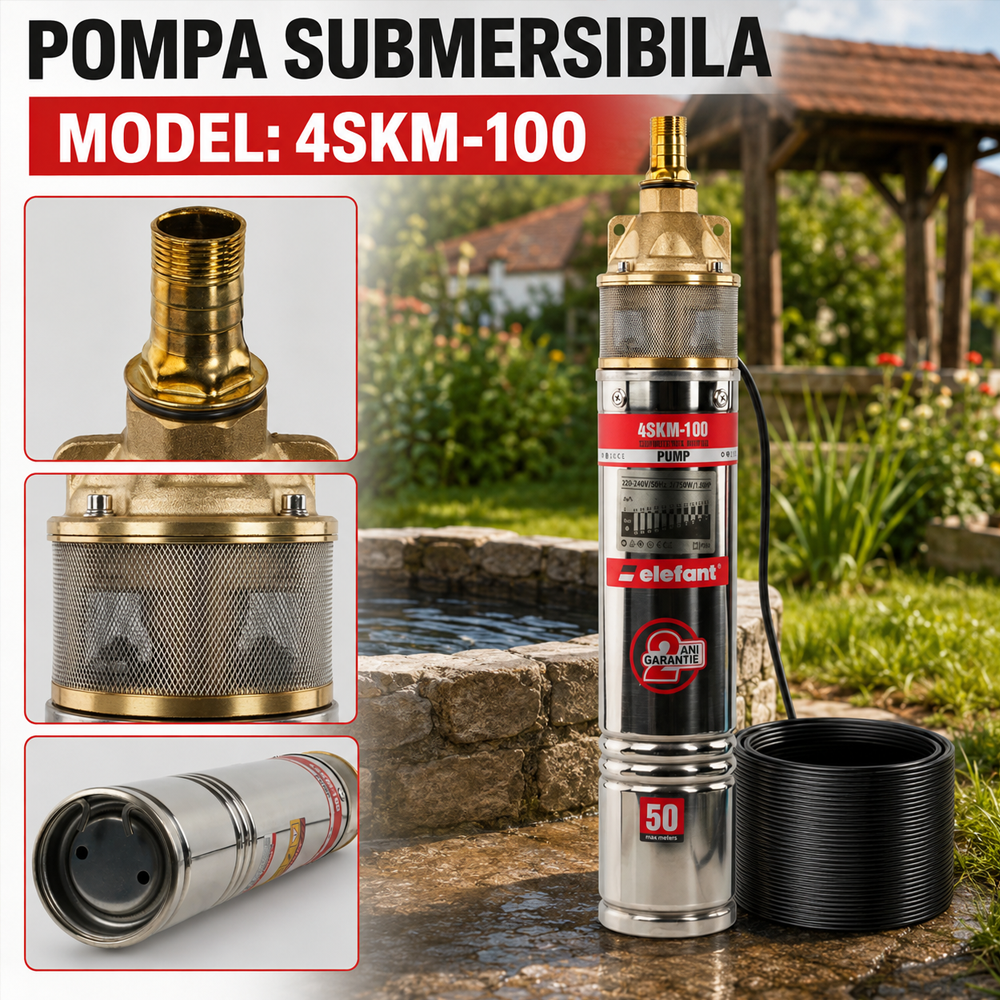 Pompă submersibilă 1100W, debit 50 l/min, refulare 60 m, diametru 102 mm, 4SKM-100 [4]