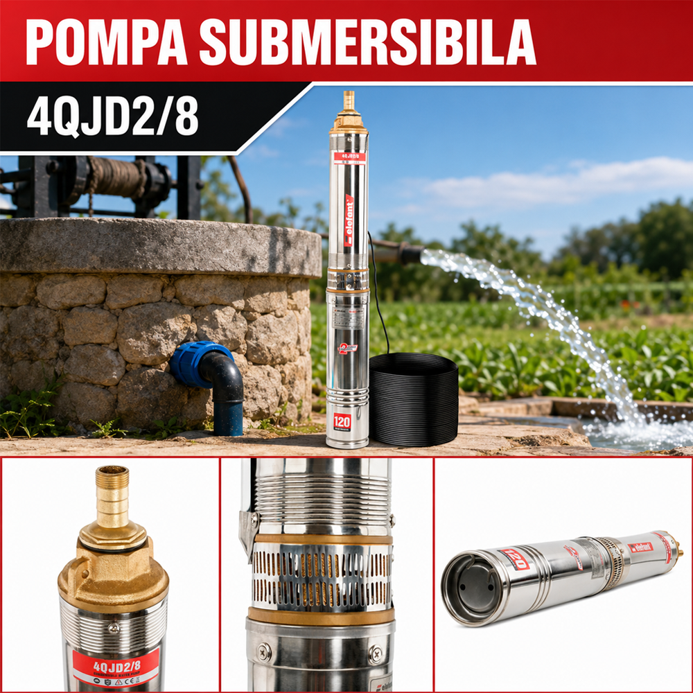 Pompă submersibilă 1100W, 8 turbine, debit 66 l/min, refulare 55 m, racord 1,5", 4QJD2/8 [4]