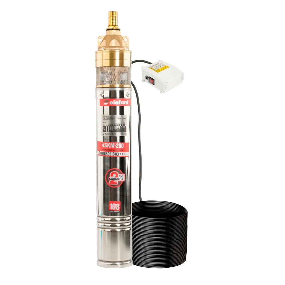 OFERTA ZILEI - Pompă submersibilă 1600W cu panou de control, debit 50 l/min, refulare 105 m, diametru 102 mm, 4SKM200