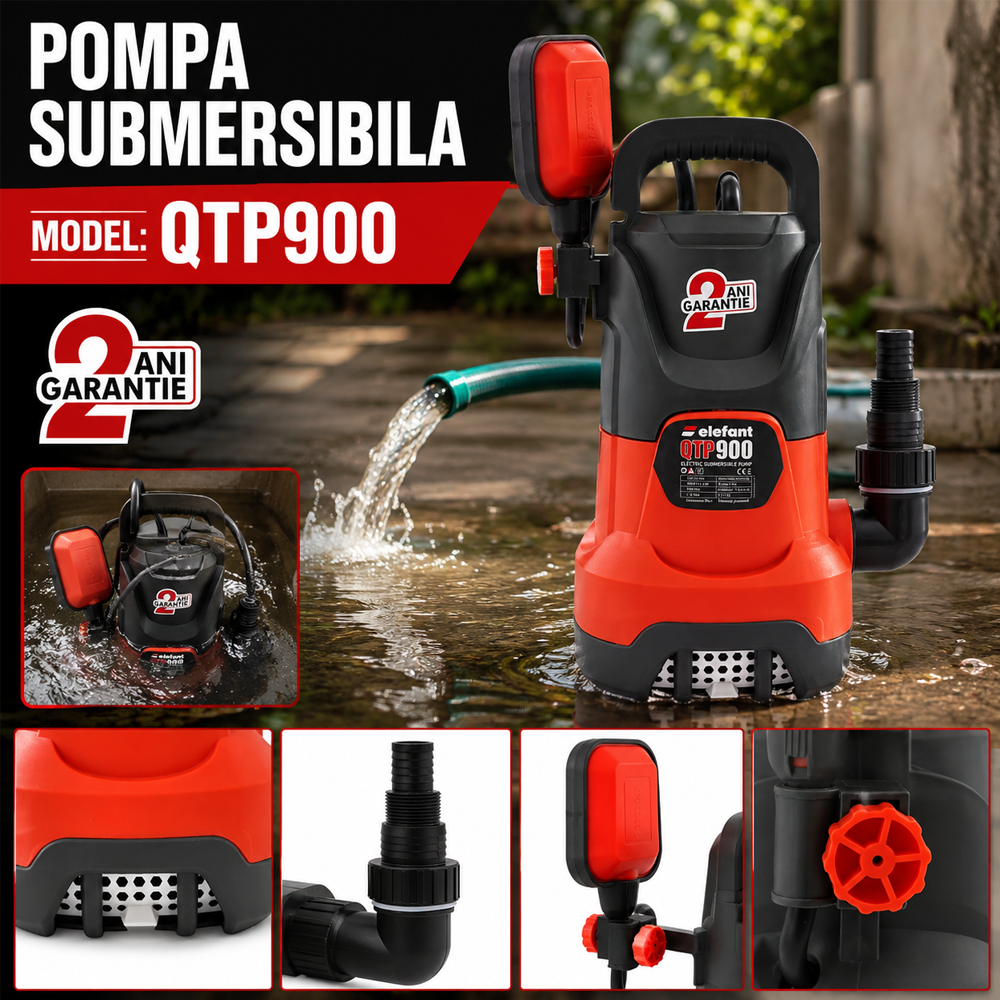 Pompă submersibilă cu plutitor 900W, debit 15.000 l/h, refulare 11 m, pentru apă curată și murdară, QTP900 [4]