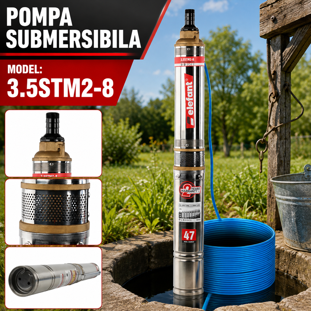 Pompă submersibilă 1000W, 8 turbine, debit 50 l/min, refulare 47 m, diametru 102 mm, 3.5STM2-8 [4]