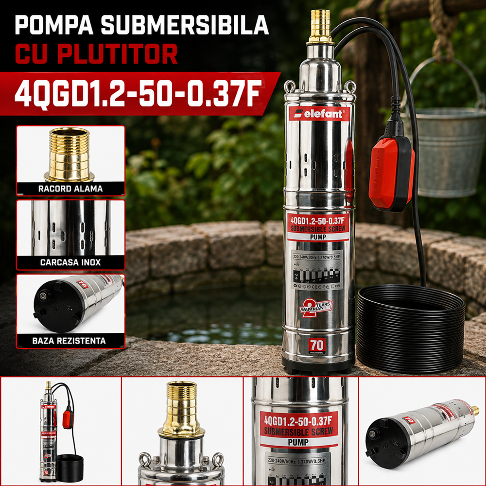 Pompă submersibilă cu plutitor 1100W, debit 95 l/min, refulare 83 m, diametru 102 mm, 4QGD1.2-50-0.37F [4]