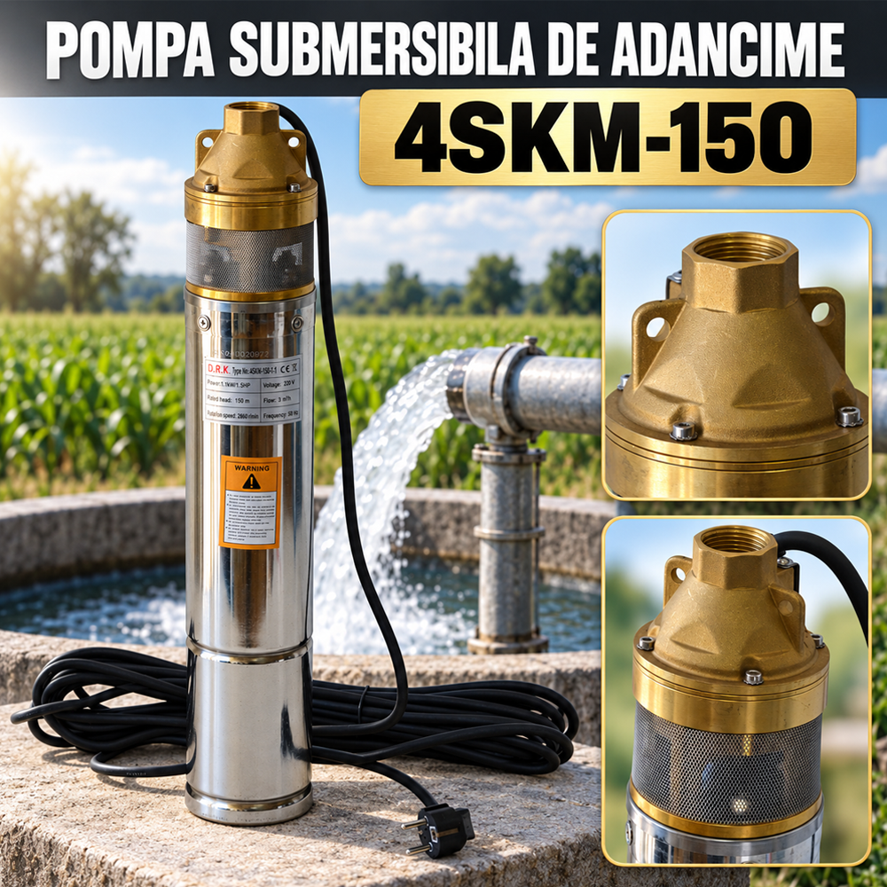 Pompă submersibilă de adâncime 1,1 kW, 3000 l/h, refulare 150 m, 2 turbine, cablu 15 m, 4SKM-150 [4]