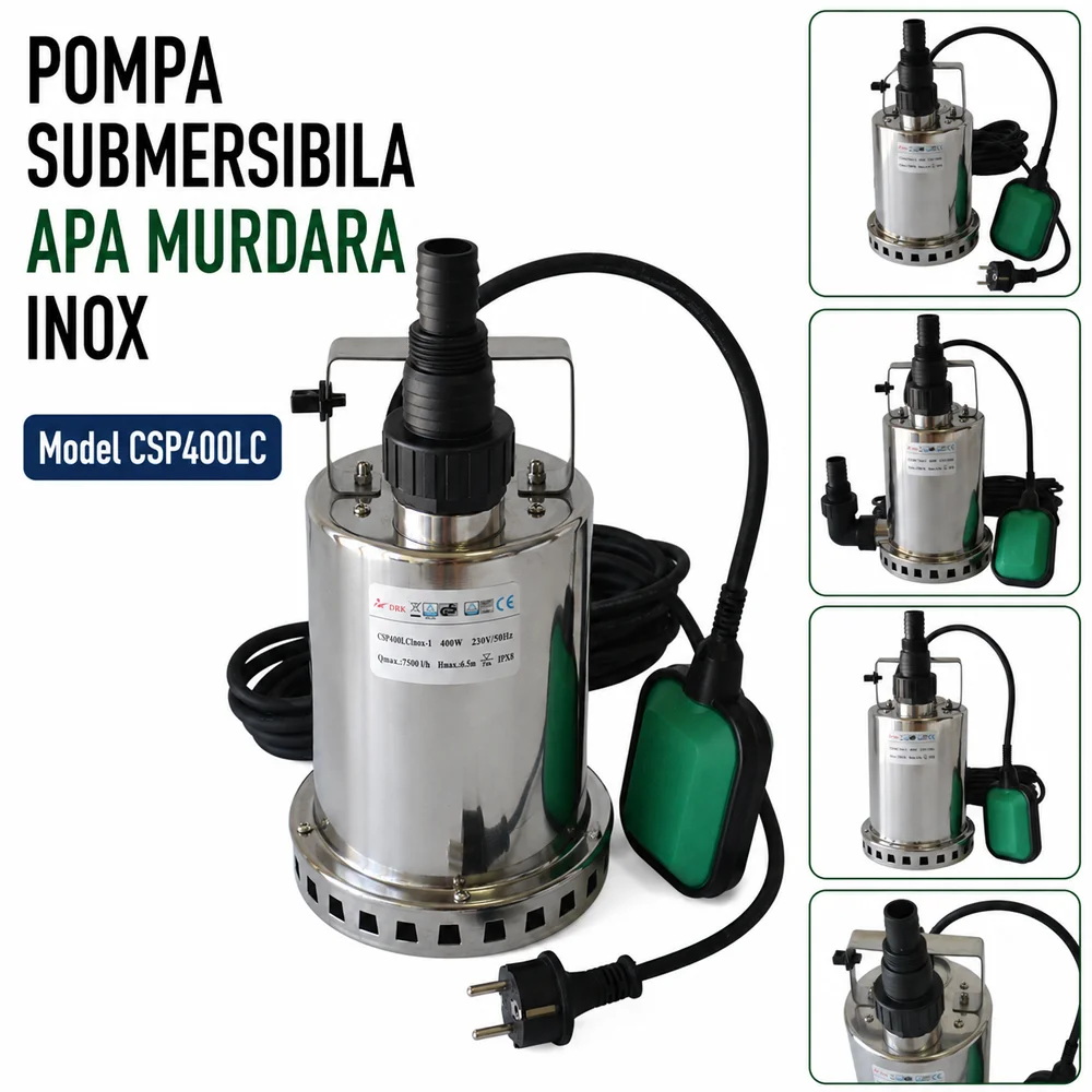 Pompă submersibilă pentru apă murdară, 400 W, 7.500 l/h, carcasă inox și flotor, CSP400LC [3]