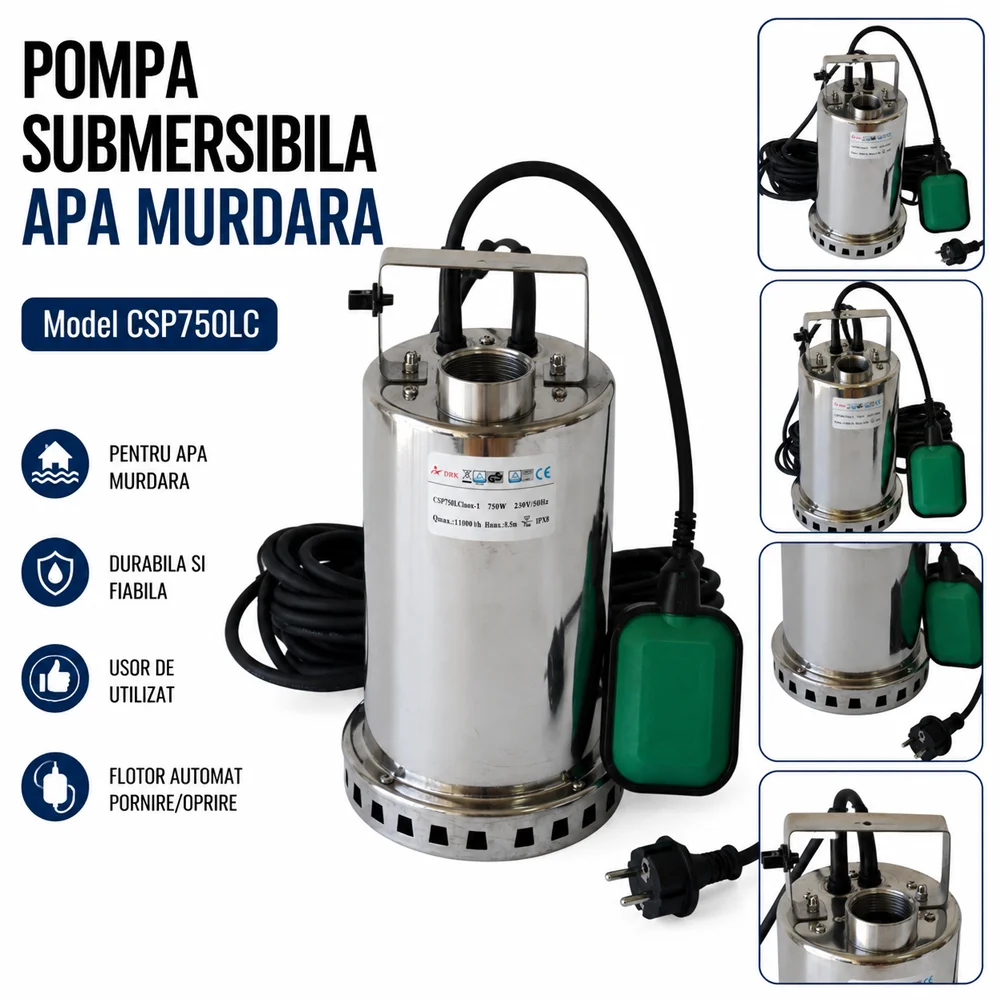 Pompă submersibilă pentru apă murdară, 750 W, 11.000 l/h, carcasă inox și flotor, CSP750LC [3]