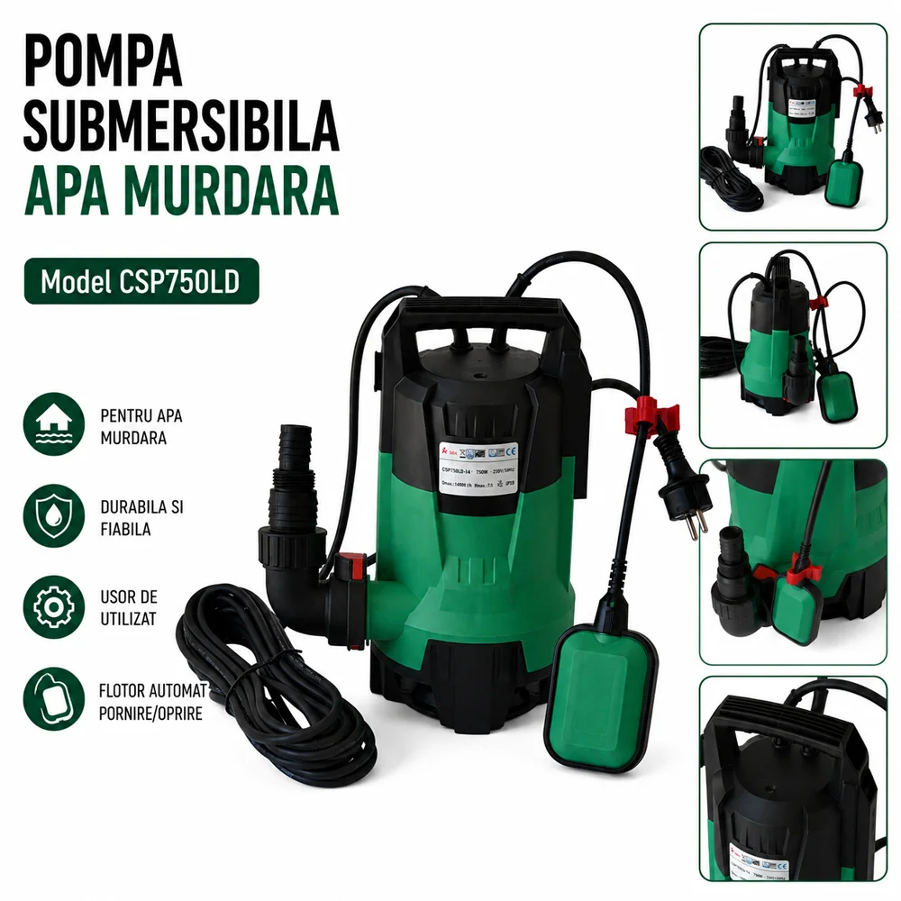 Pompă submersibilă pentru apă murdară, 750 W, debit 14000 l/h, flotor și cablu de 10 m, CSP750LD [3]