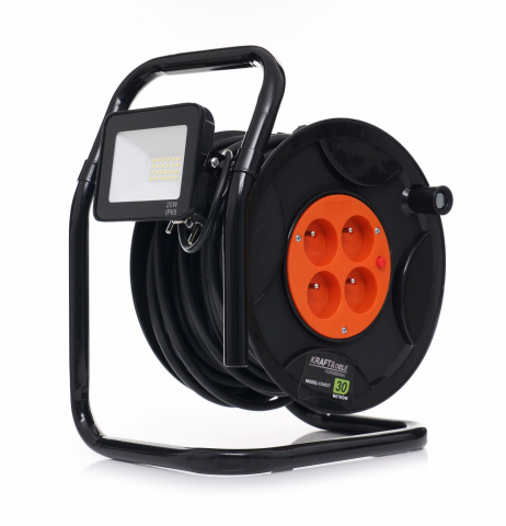 Prelungitor electric cu tambur 30 m, 4 prize, LED 20W, cablu 3x1.5 mm, pentru exterior [7]