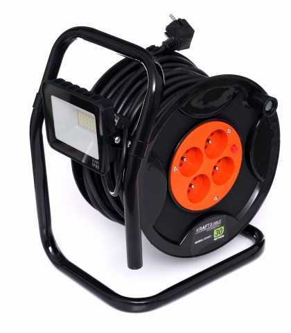 Truse scule reparatii Auto - Prelungitor electric cu tambur 30 m, 4 prize, LED 20W, cablu 3x1.5 mm, pentru exterior