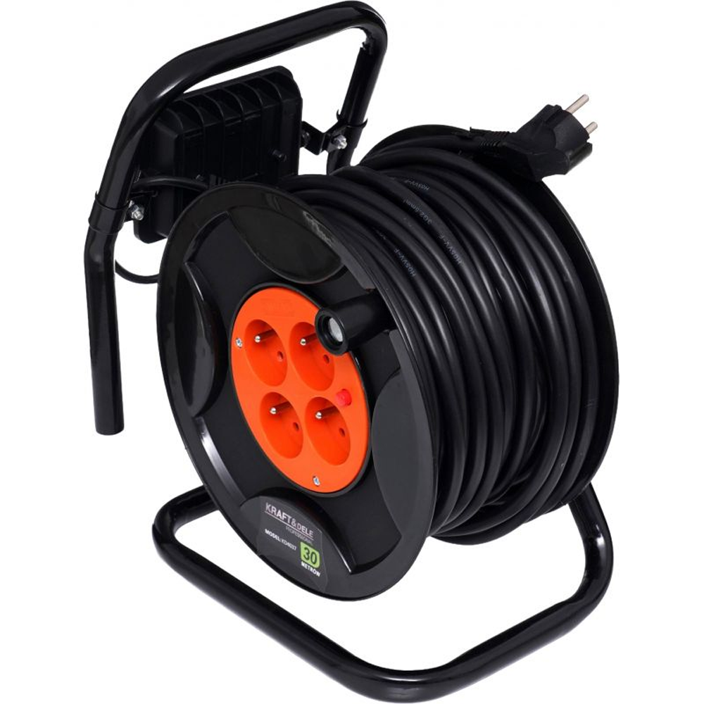 Prelungitor pe tambur 30 m, 4 prize 250V/6A, lampă LED 20 W, IP65, KD4037 [3]
