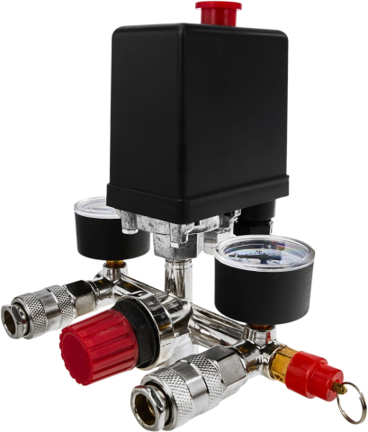 Compresoare si accesorii aer - Presostat Automat pentru Compresor 230V, Presiune Maximă 8 Bar, Regulator cu 2 Manometre și Conectori Rapizi